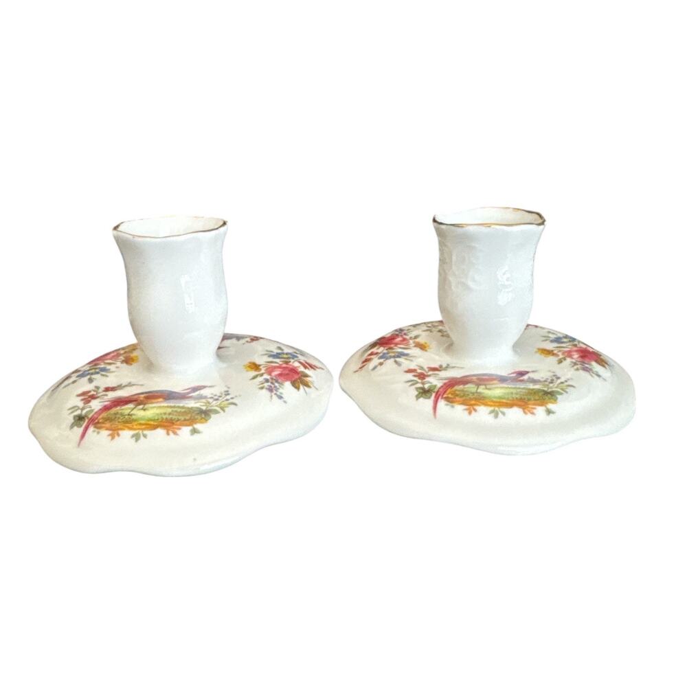 Vintage Set of 2 Crown Staffordshire Pagoda China Candleholders